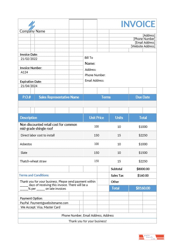 Roofing Estimate Invoice Template PSD template